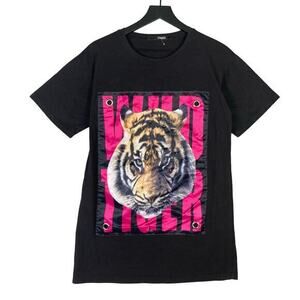 Wild Tiger Graphic T-Shirt Black Eyelet Detail‎ Unisex One Size